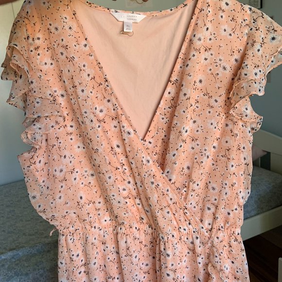 Lauren Conrad CUTE summer wrap peach floral dress - Picture 1 of 5